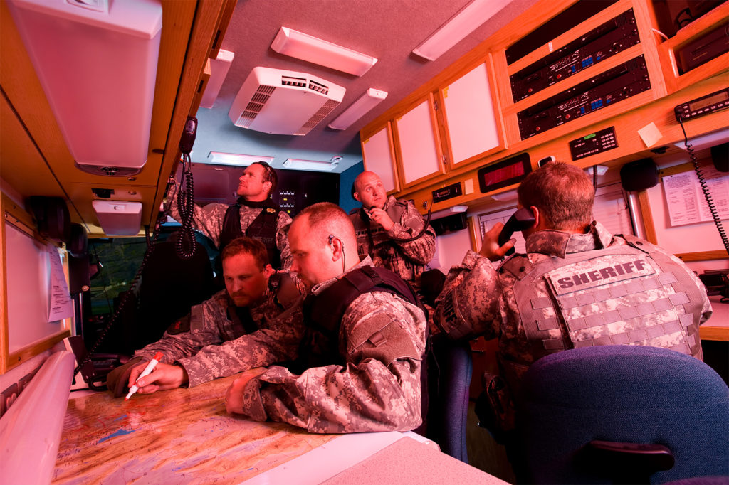 Sheriff in mobile command center