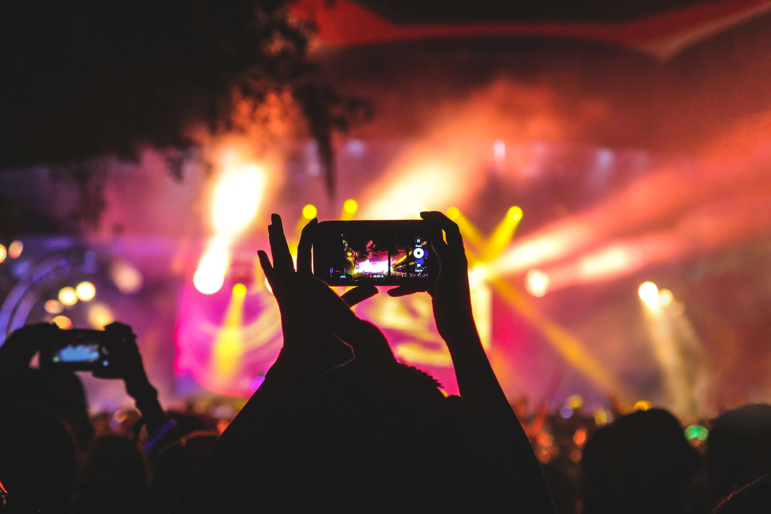 Concertgoer holding cell phone