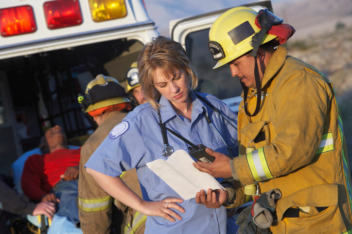 Firefighter and EMT coordinate communications