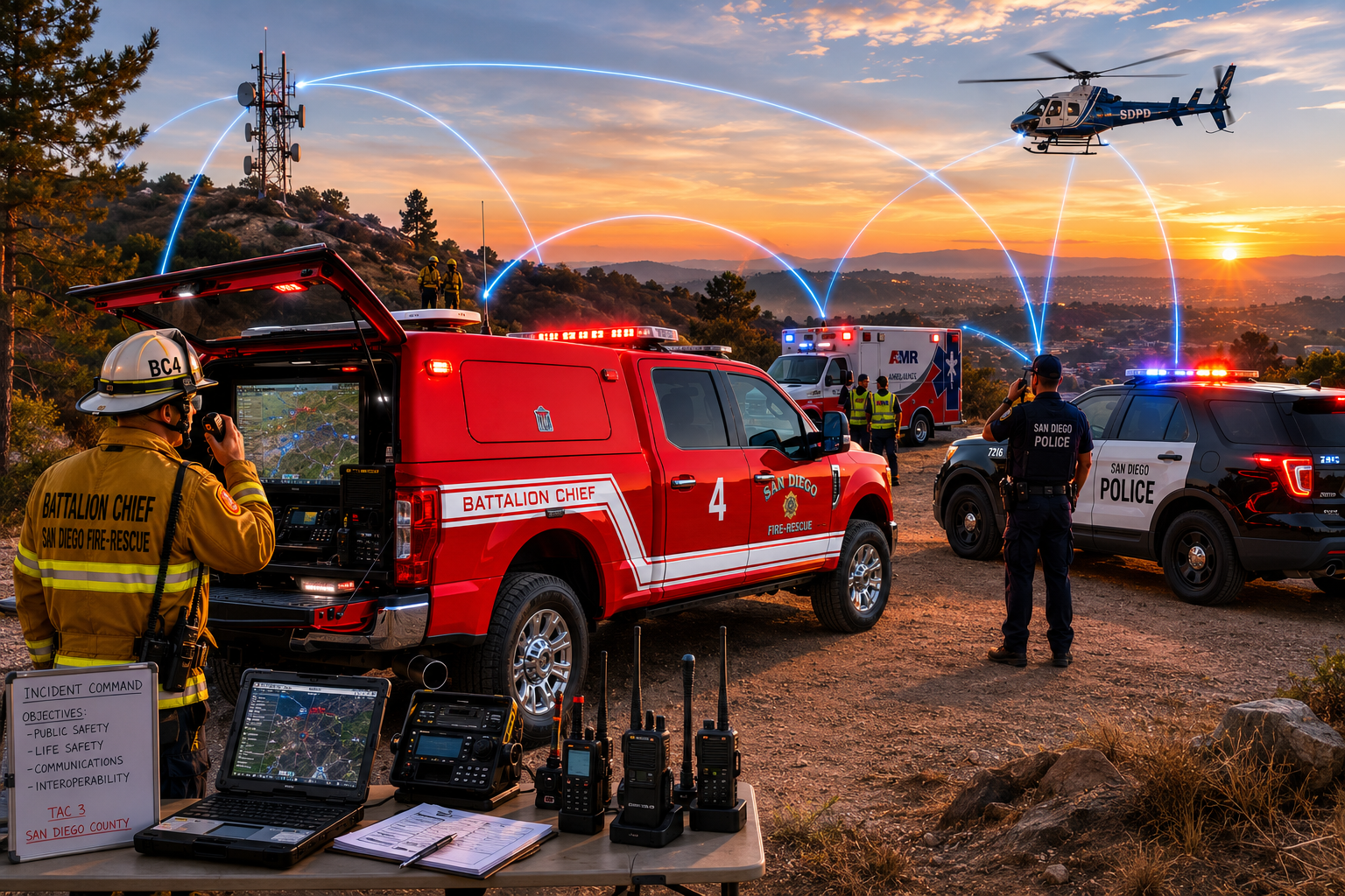 Incident command post with deployable communications equipment