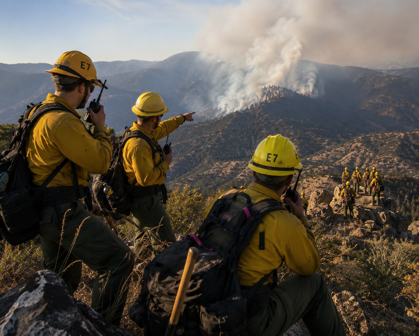 Wildland fire crews communicating in remote terrain