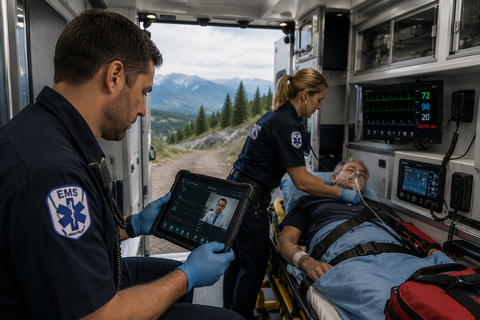 Ambulance using connected healthcare technology in the field