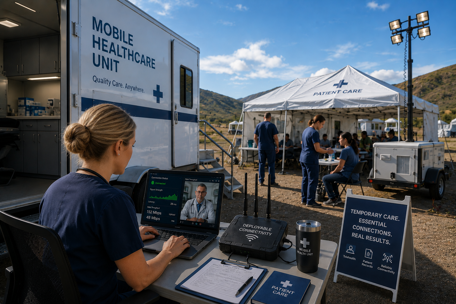 Temporary medical site with deployable connectivity
