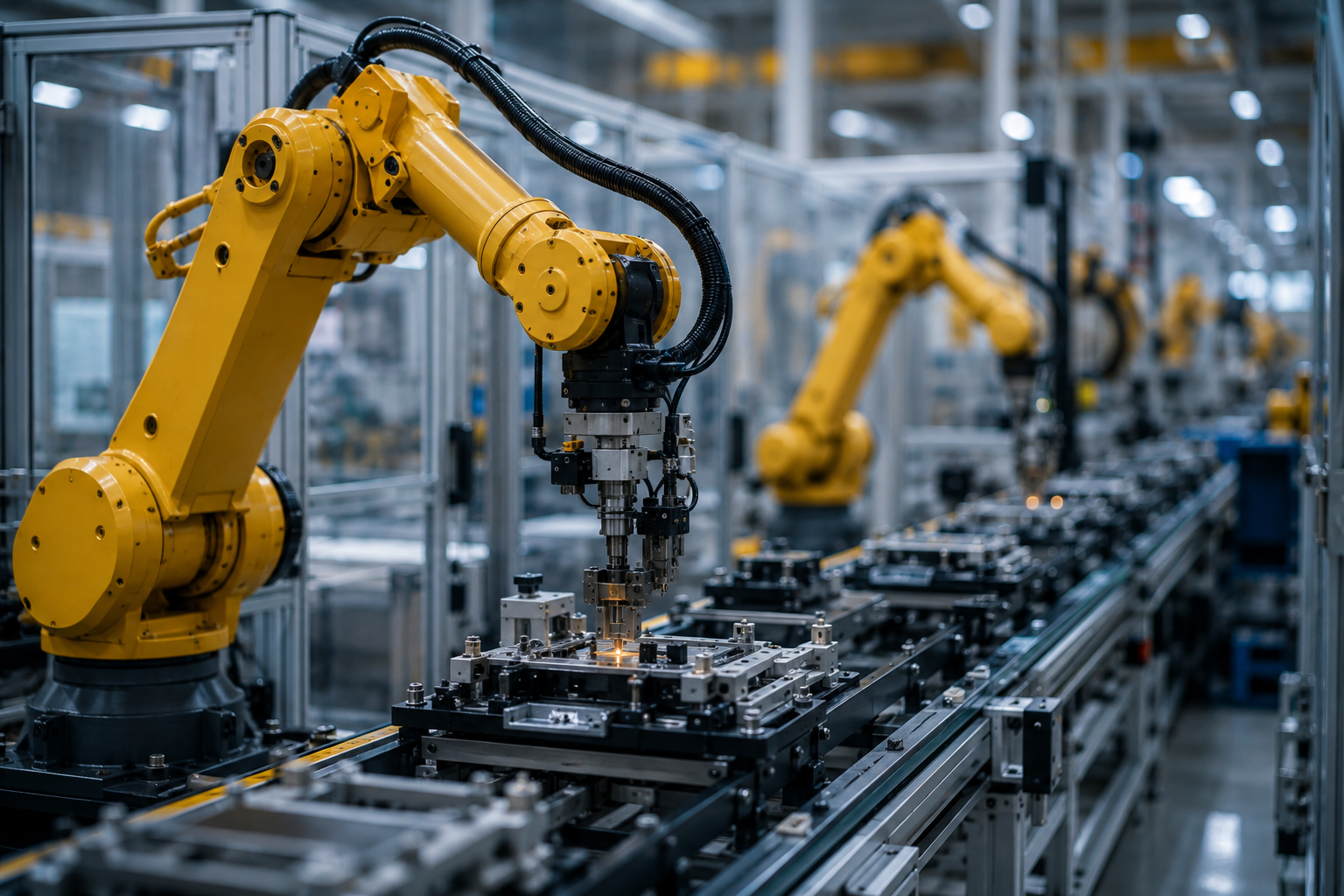 Robotic arm operating on a manufacturing line